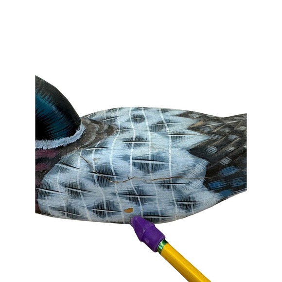 Vintage Wooden Hand Carved‎ Painted Duck Decoy Yellow Beak Stripe Breast *SEE - Picture 8 of 12